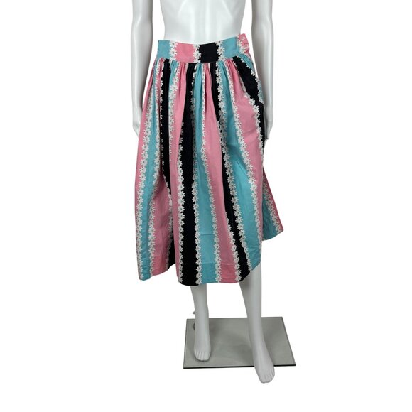Vintage Dresses & Skirts - Vintage 50s Floral Skirt Women's Extra Small Pink Blue Cotton Print High Waist
